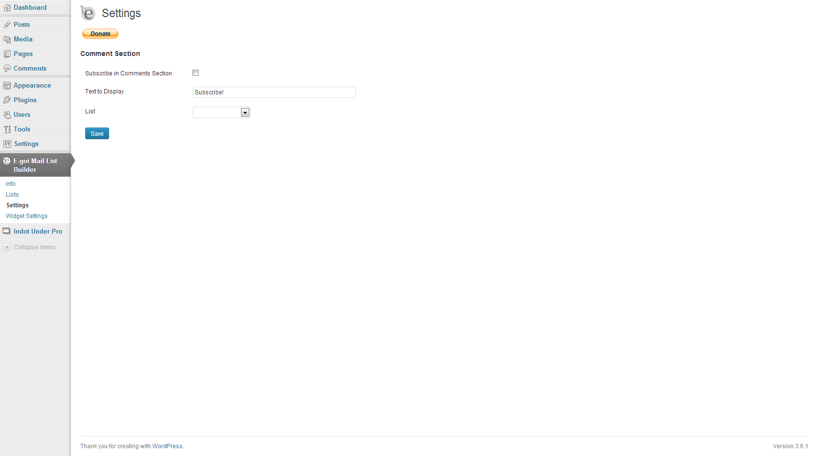 **Settings** - This is where you can set the subscribe check box to show in the comment section.