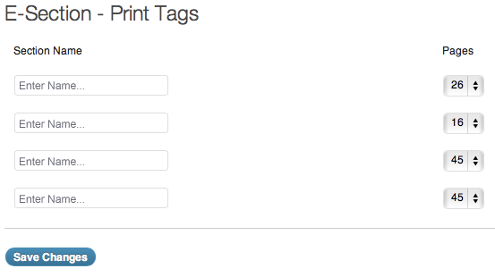 Print Tags establishes the section name and number of corresponding pages within the section.