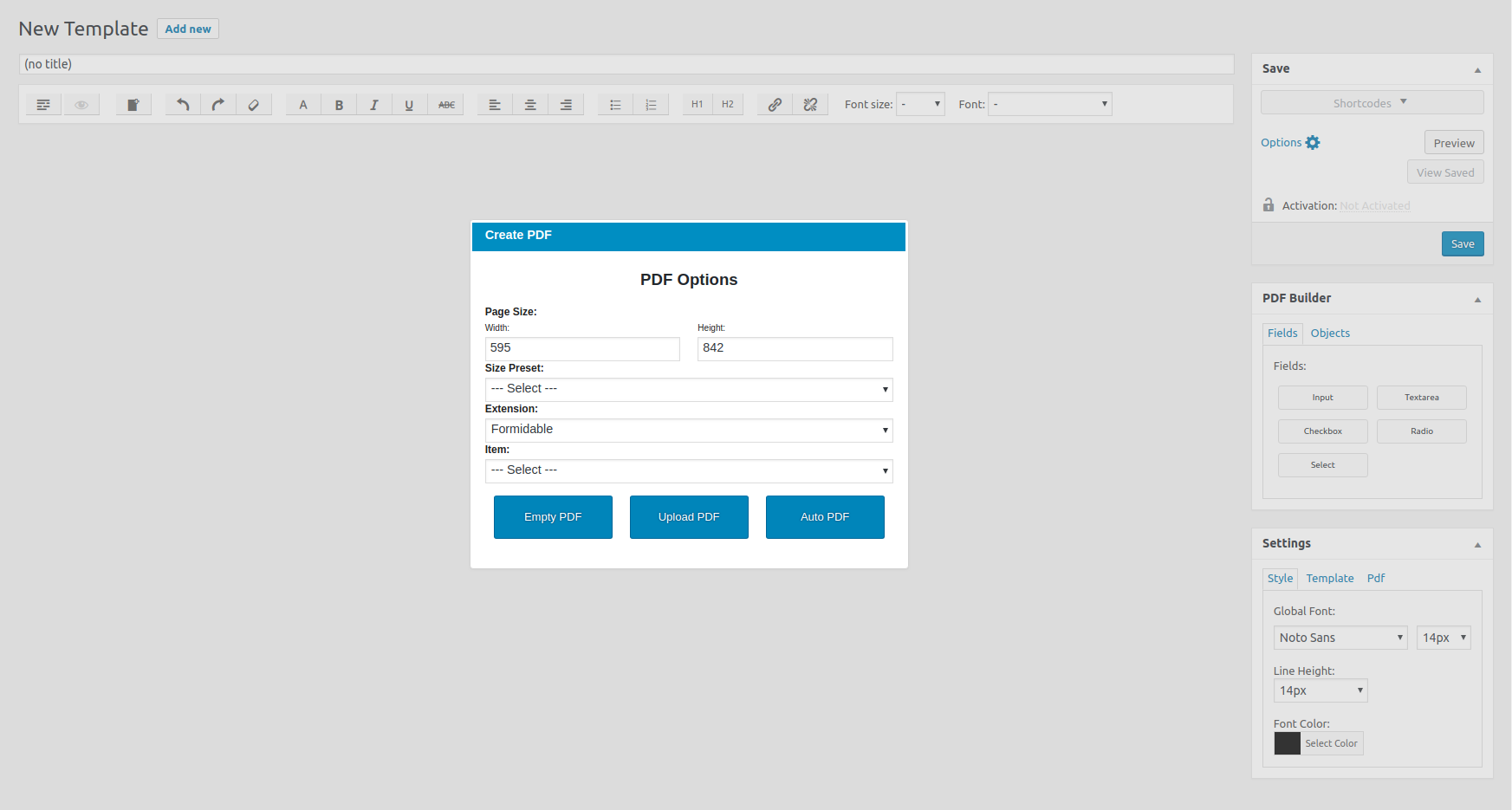 Creating new PDF Template.
