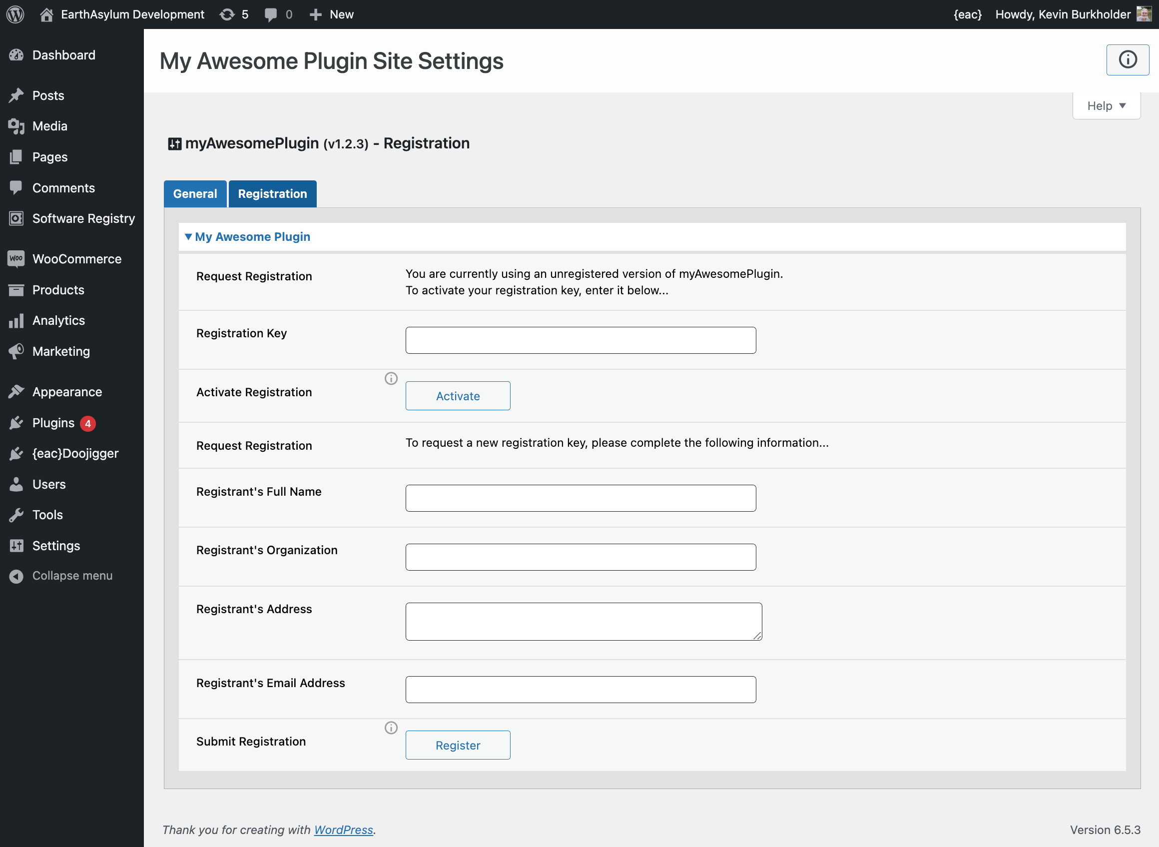 UI Example 1 (Activate/Register):