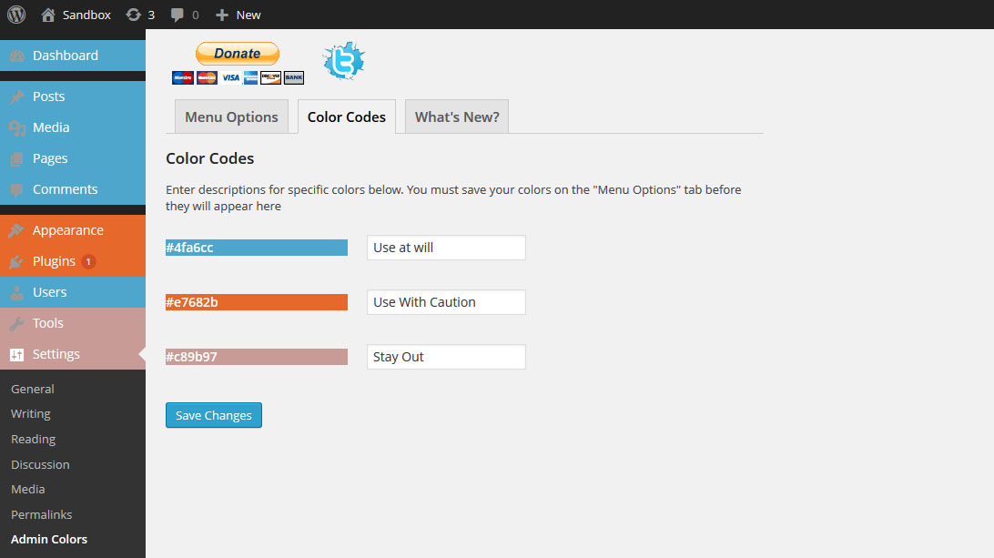 The color codes tab! Enter descriptions for the colors you are using on your admin menu. This allows users to know your intended meaning of the colors.