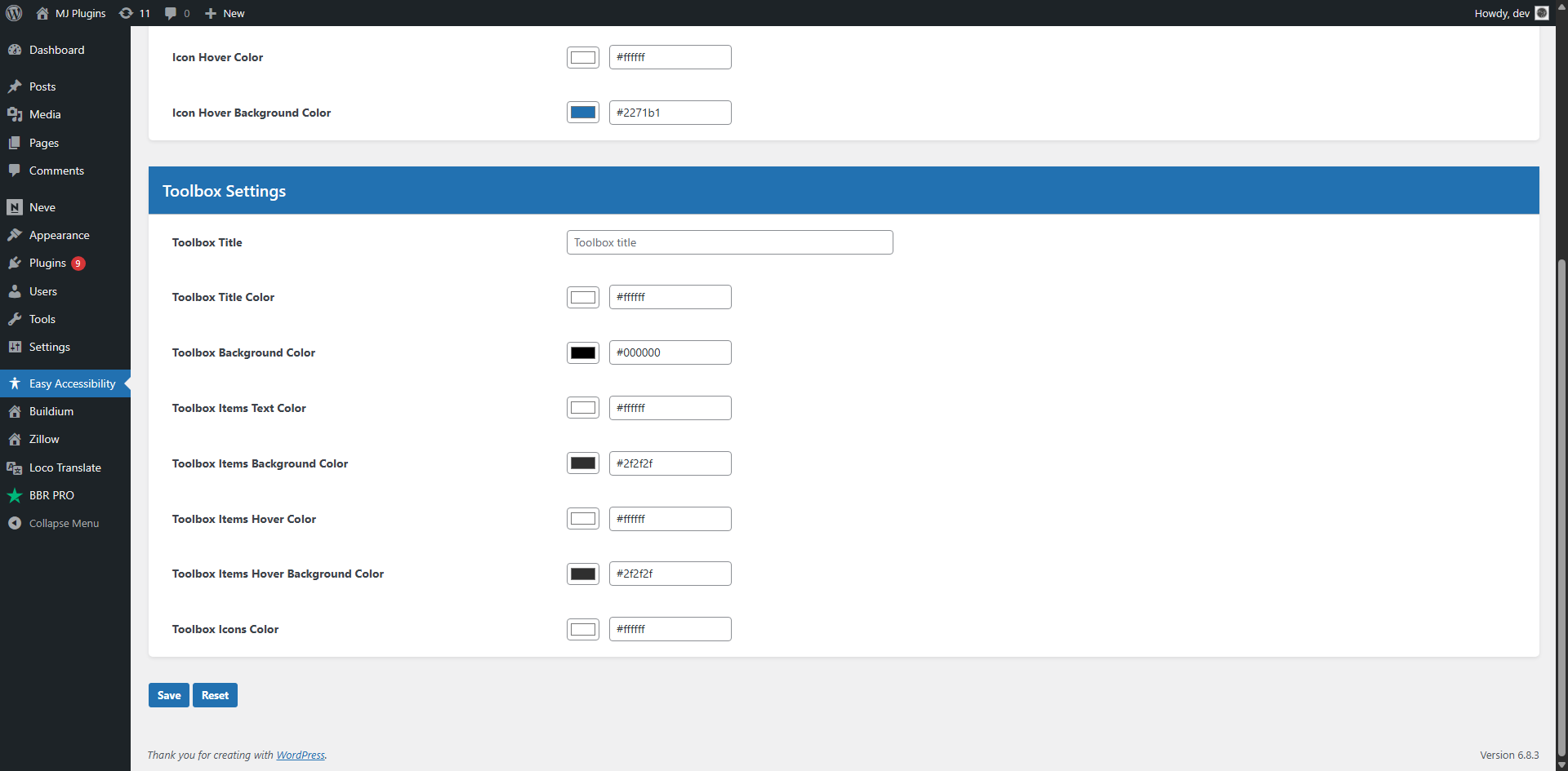 Accessibility Toolbox Options