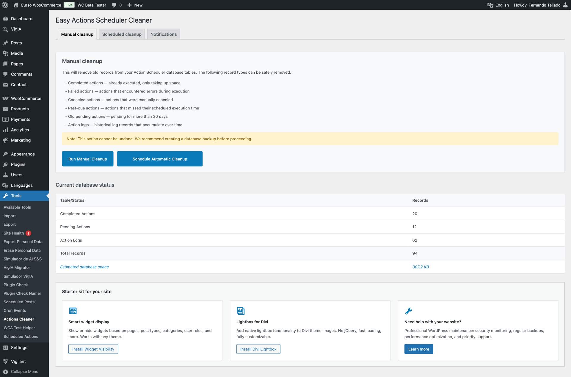 Scheduled cleanup tab with frequency and threshold configuration