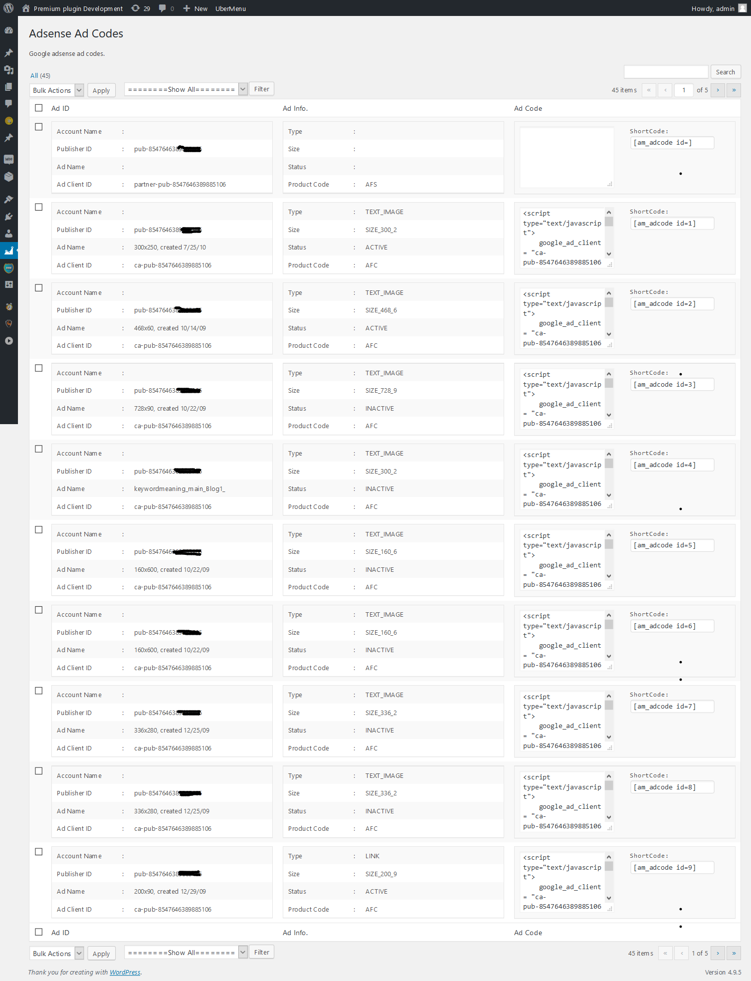 Adsense shortcodes