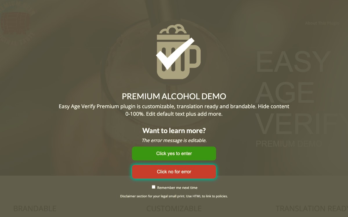 Alcohol Demo Display - Premium Version