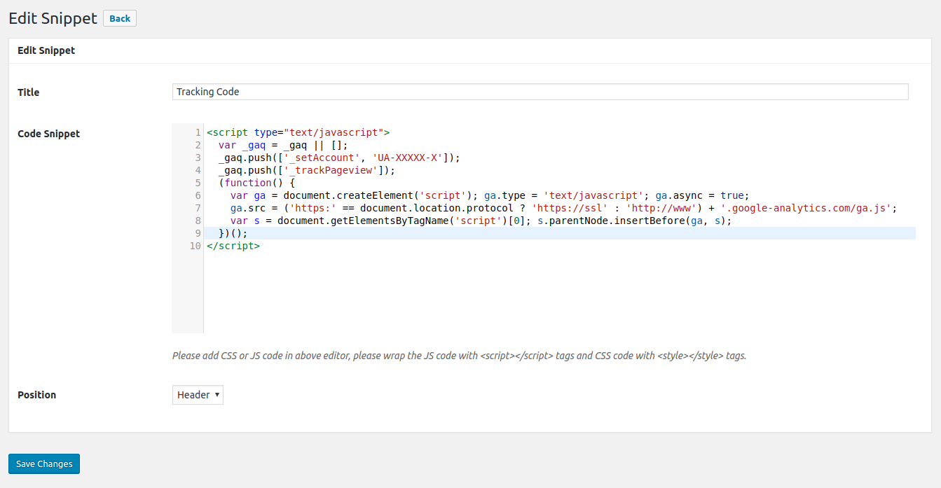 Add New Code Snippet.