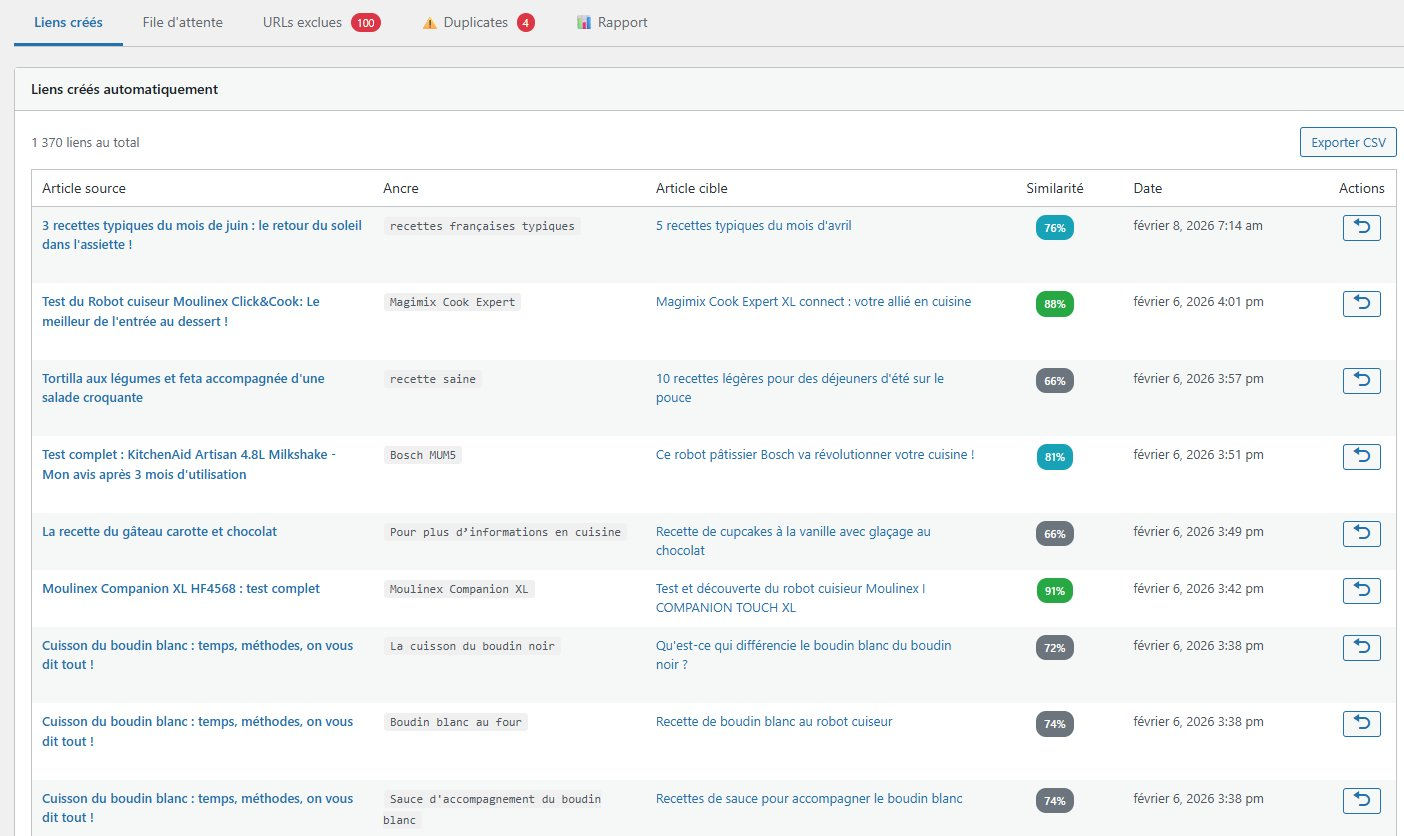 Link recommendations with similarity scores and CSV export
