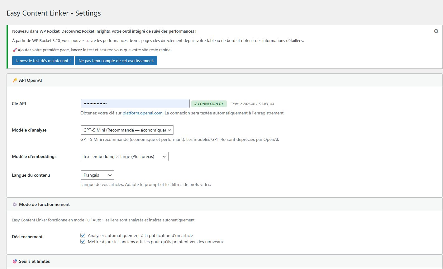 Settings page with OpenAI API configuration and language selection