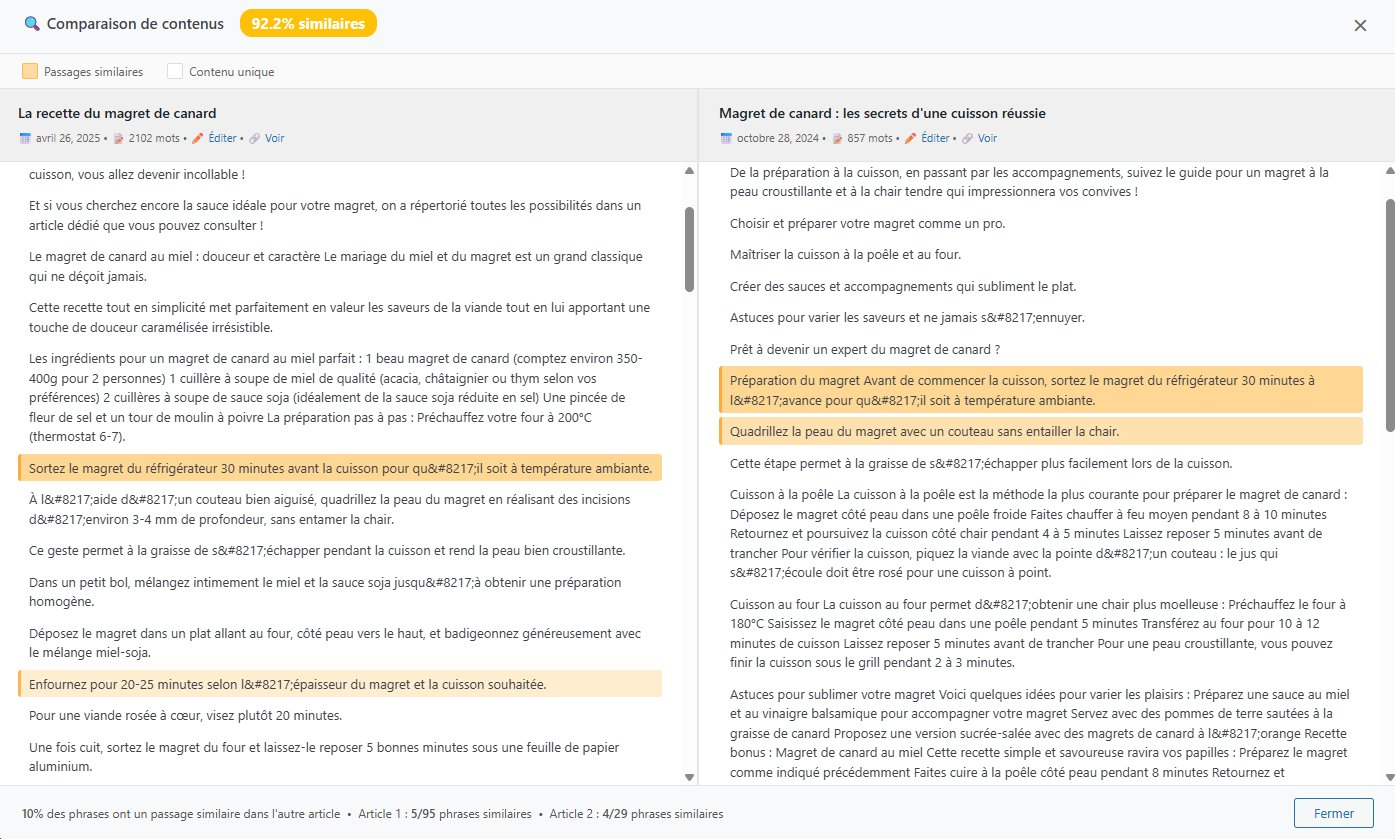 Side-by-side content comparison for near-duplicate detection