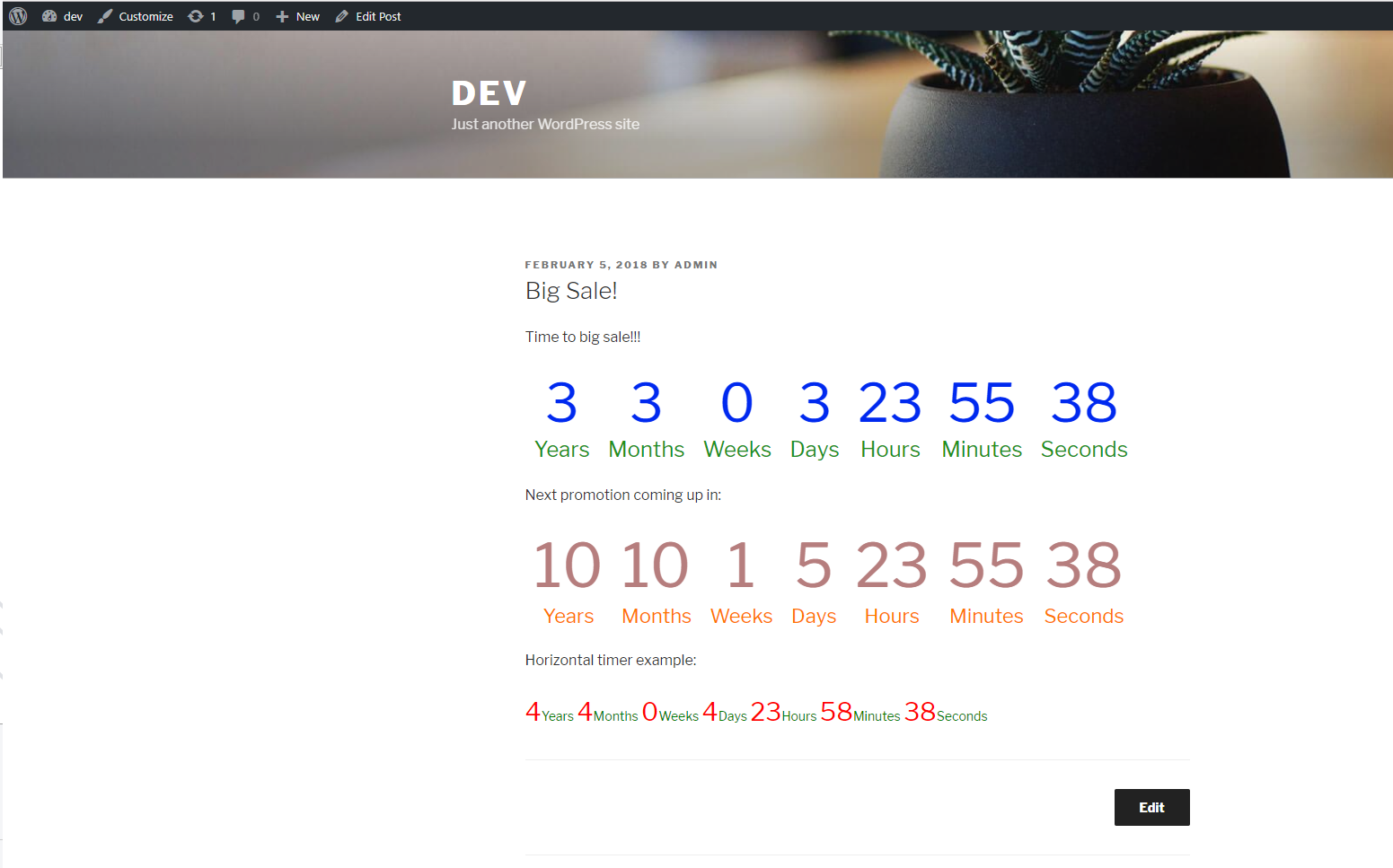 How the timers look on your website