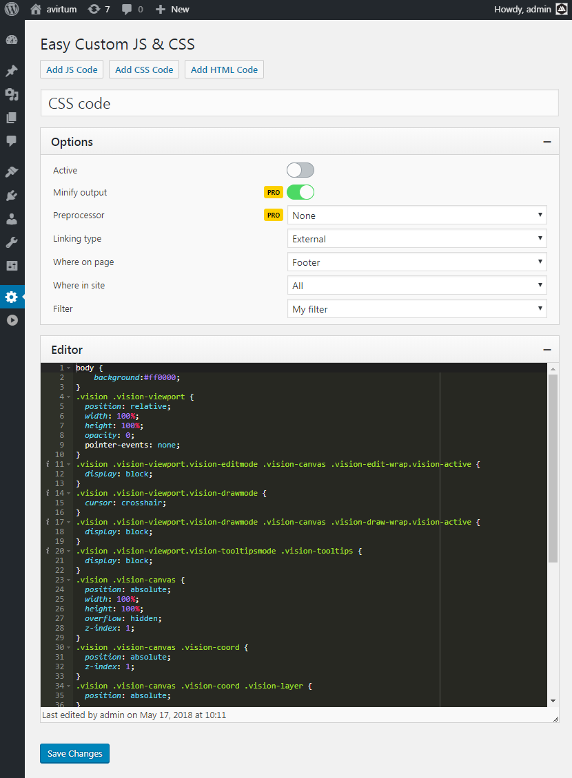 Custom CSS editor