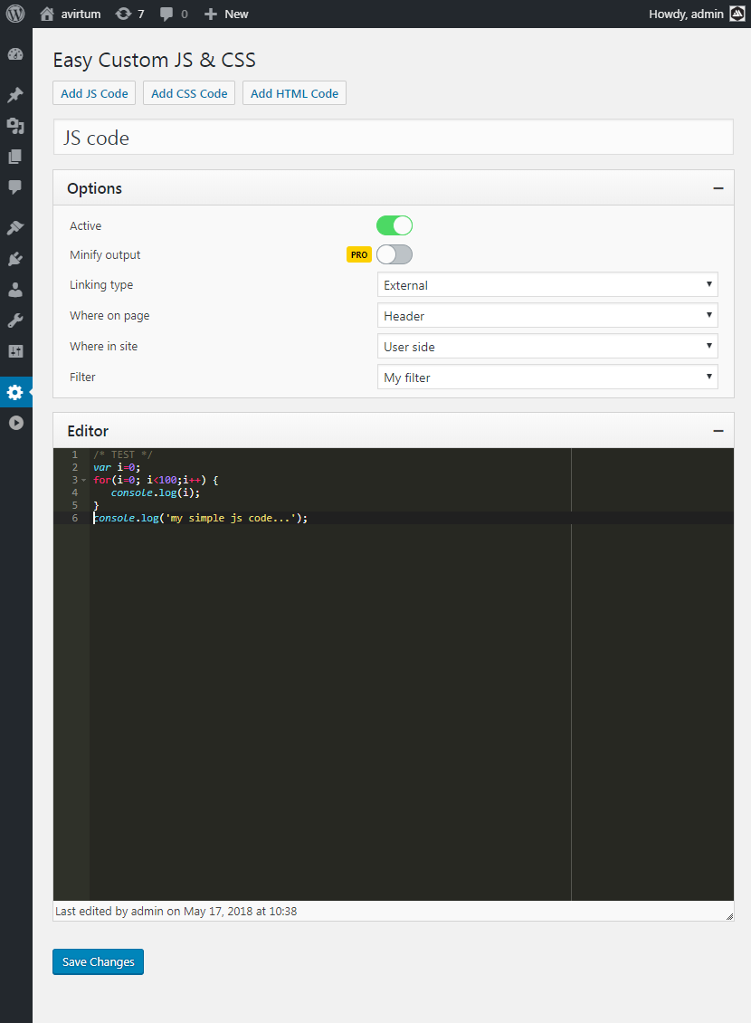 Custom JavaScript editor