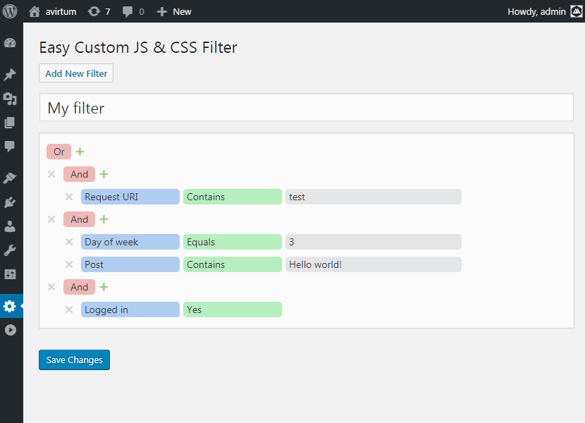 Rich filter builder