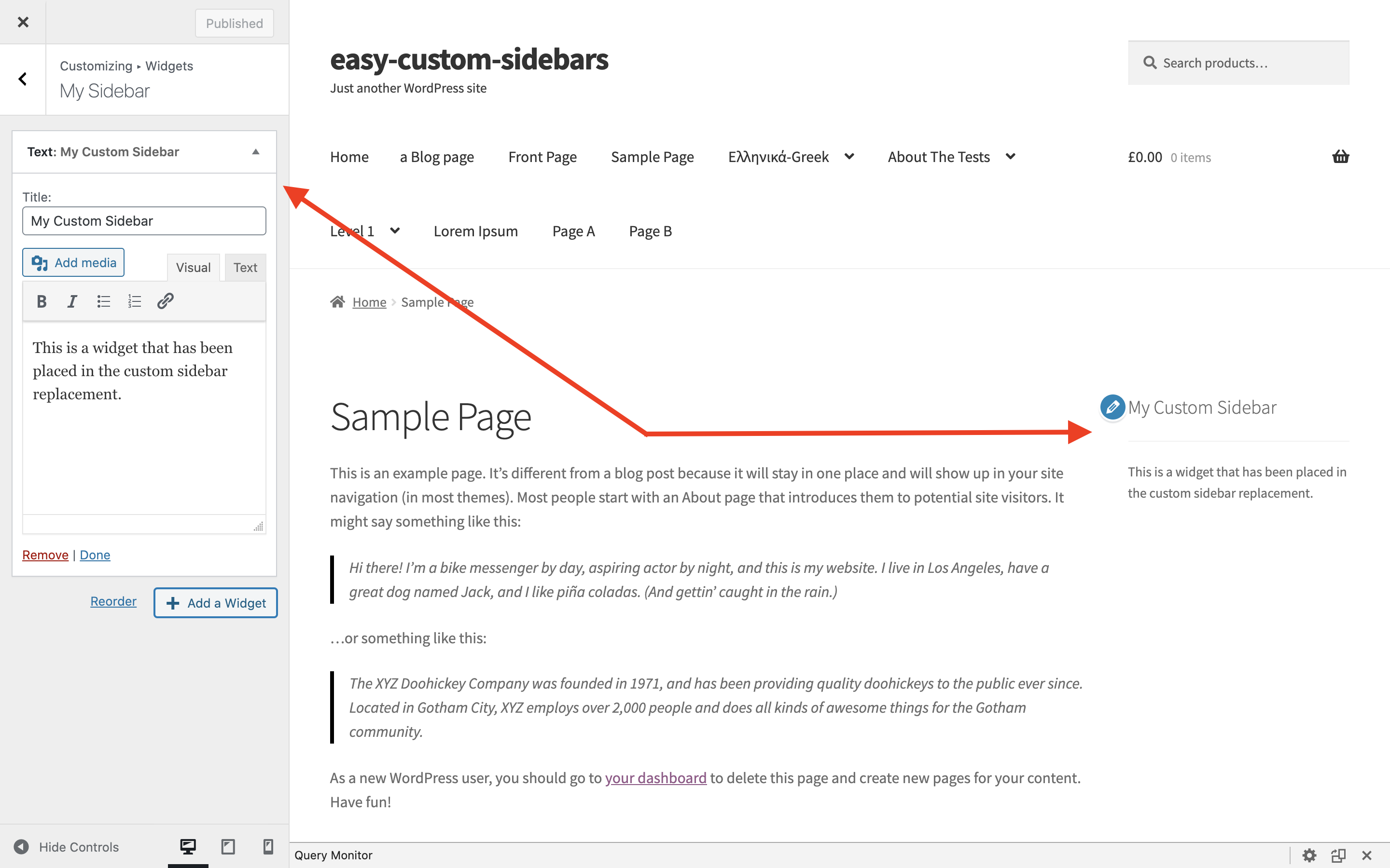 Quickly manage all of your custom sidebars on the manage sidebar replacements screen.