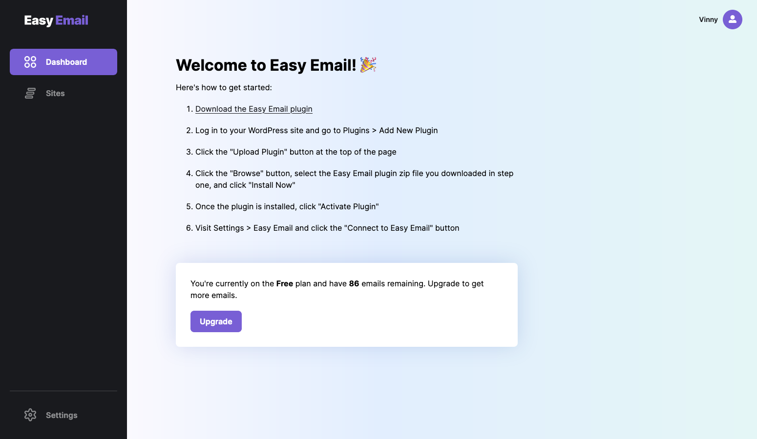 The Easy Email dashboard