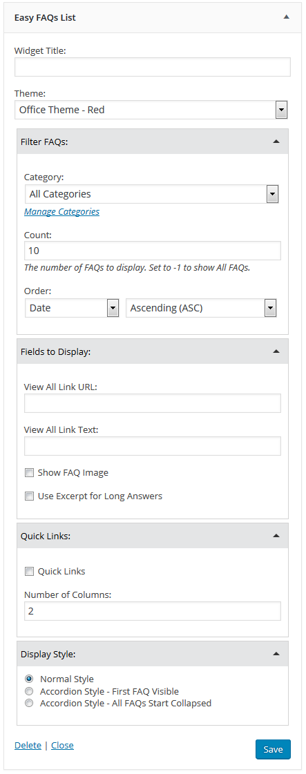 This is the Easy FAQs Categories Page.