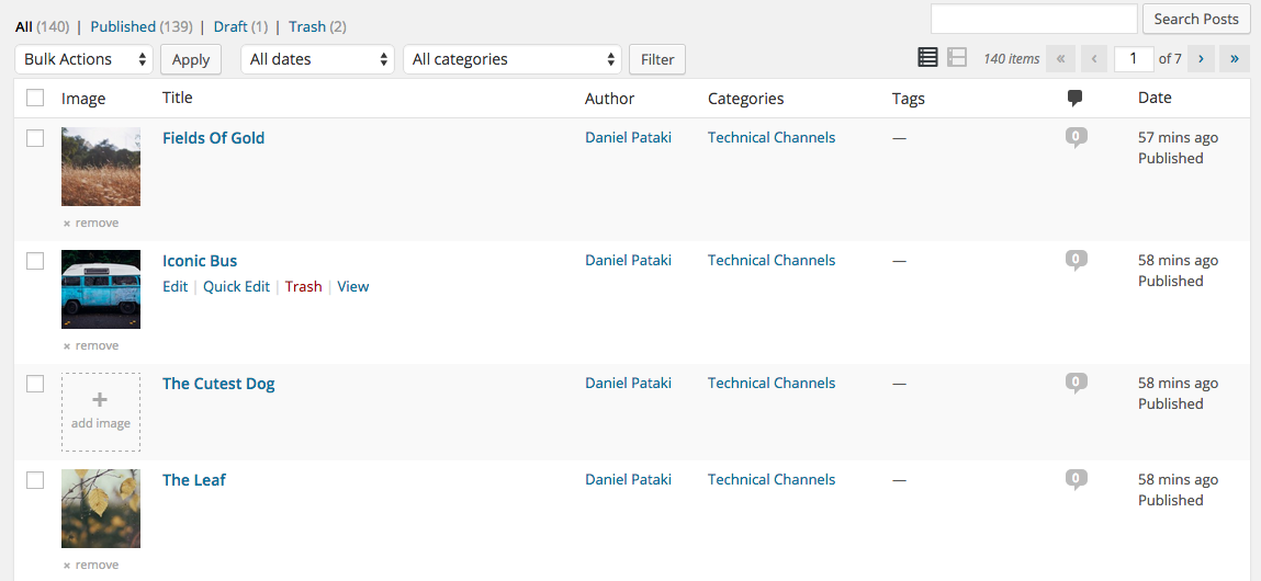 The post edit screen