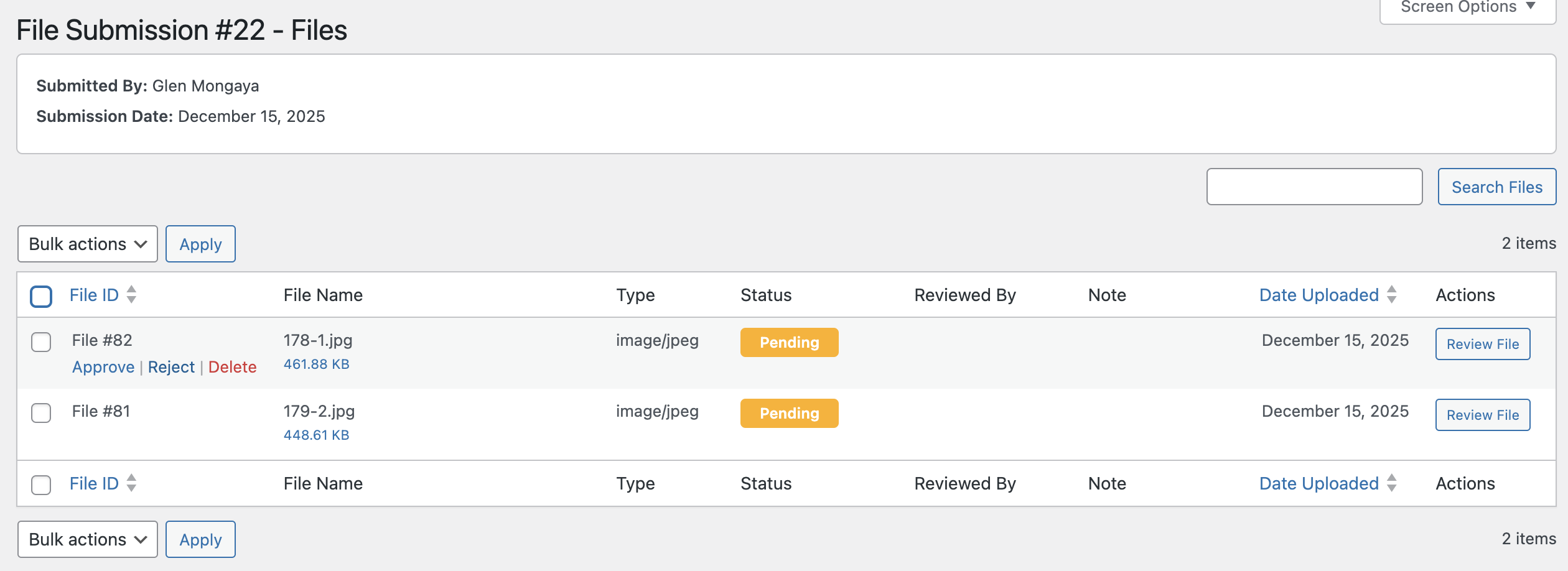 Admin - Bulk Actions