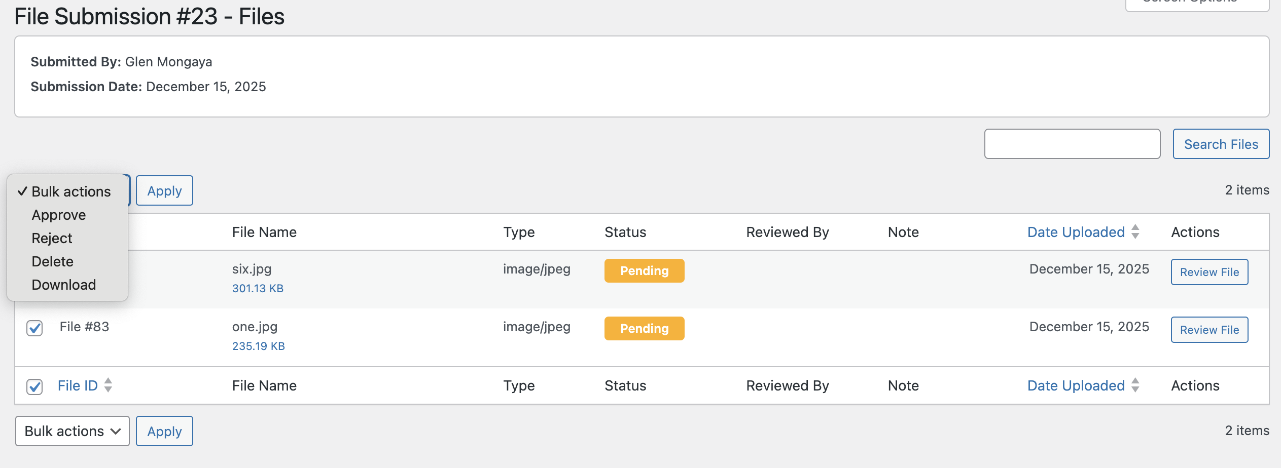 Admin - Reject with Note(s)