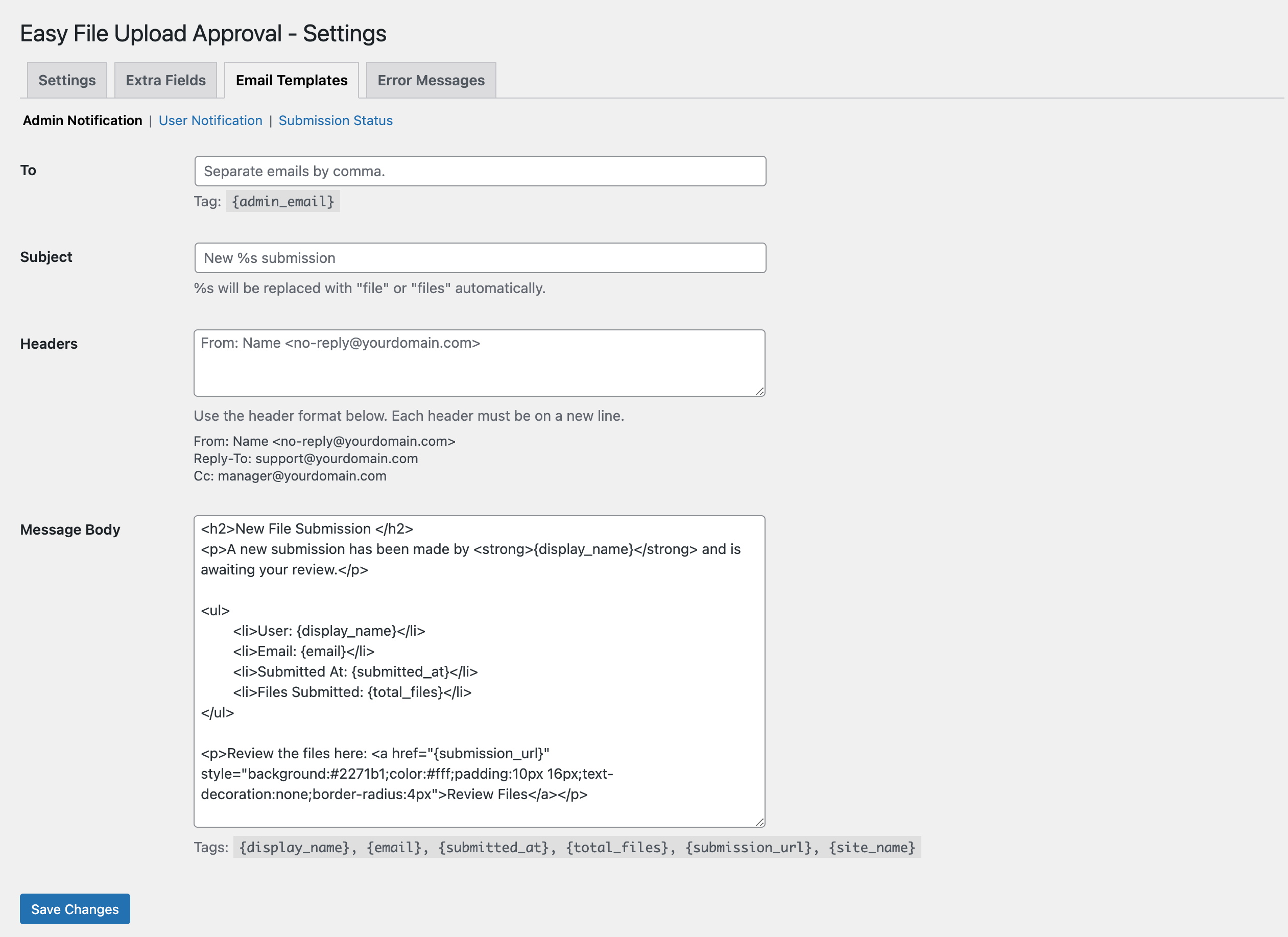 Settings - Error Messages