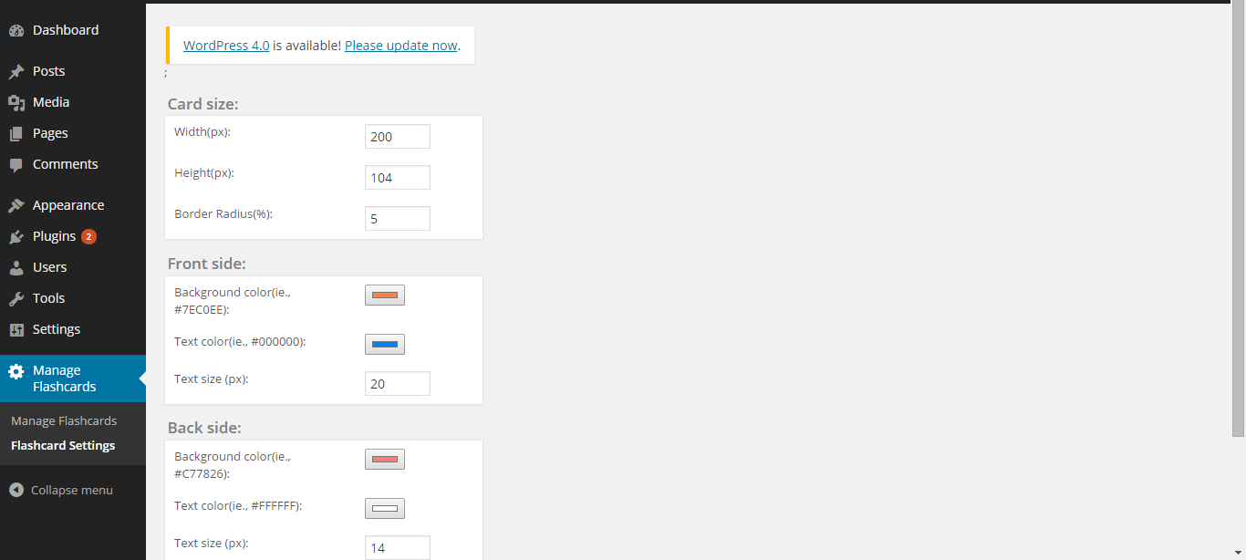 Screenshot of Easy Flashcards manage page