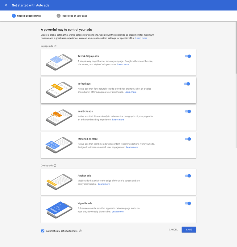 Google AdSense Auto Ads Settings