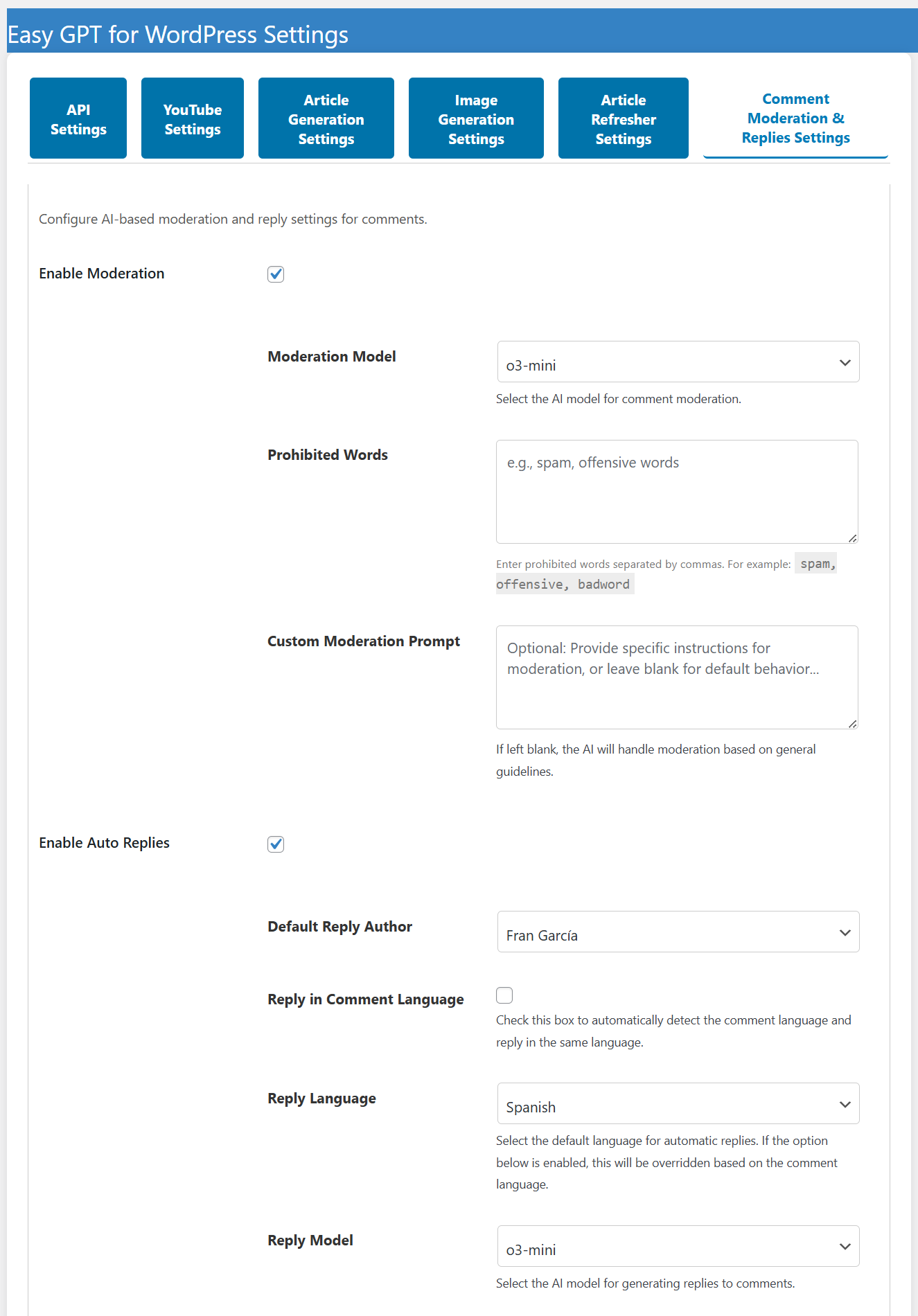 Article settings for bulk generation. (`screenshot-2.png`)