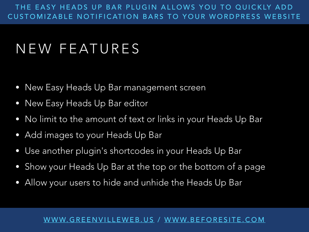 New features added to version 2 of the Easy Heads Up Bar