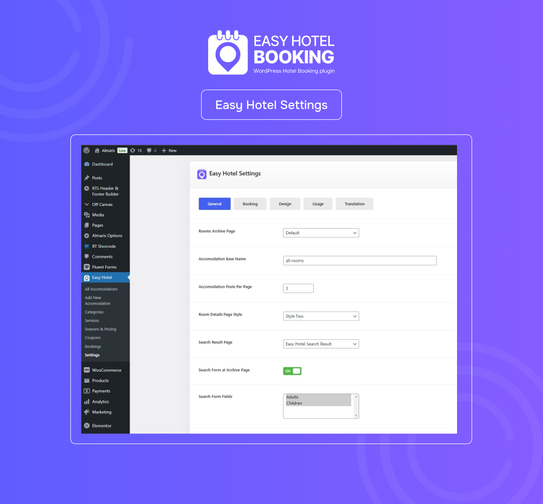 **Admin Settings** - Admin Setting your can set Room page, Search page and adjust color etc.