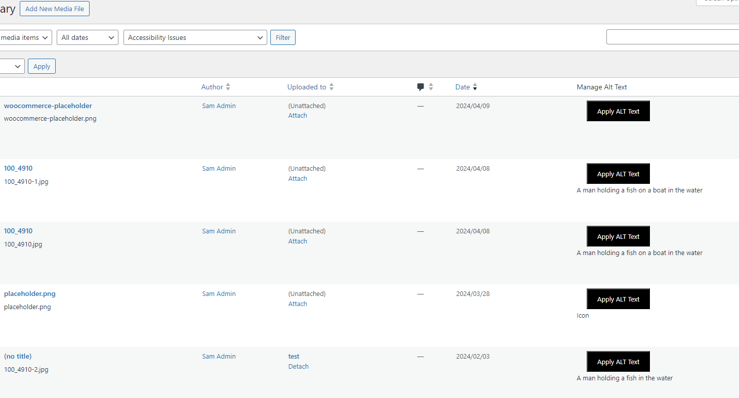 View and edit alt text from the media list.