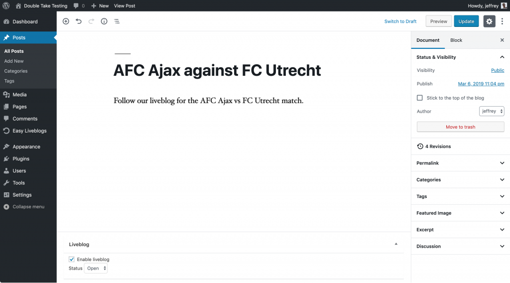 Liveblog entry in admin