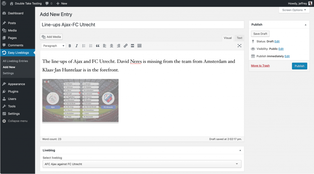 Post as liveblog in admin