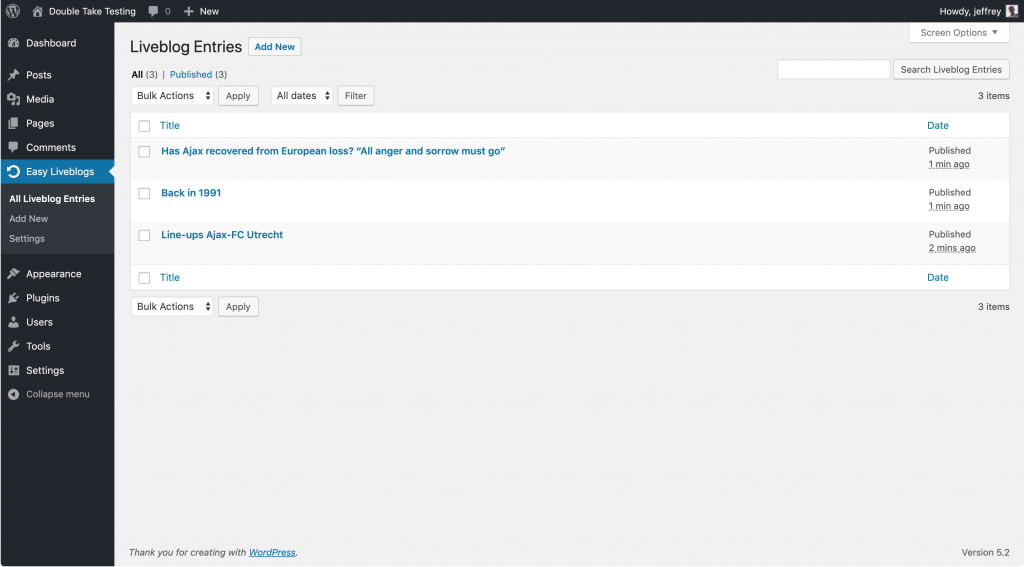 Liveblog entries in admin