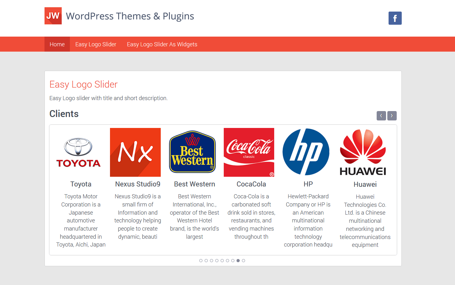 An example of Easy Logo Slider in action with title and description