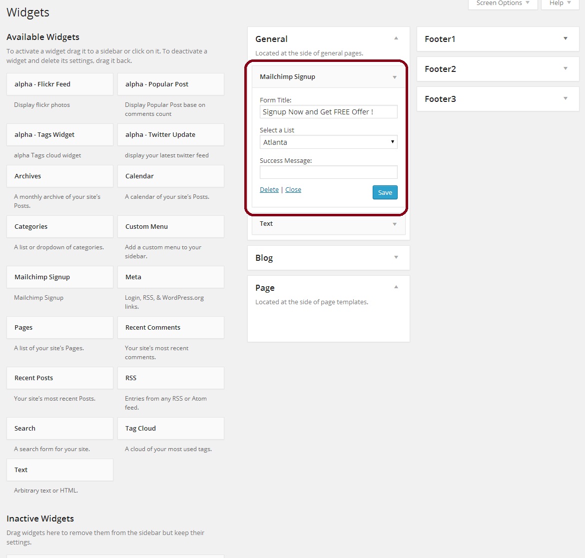 An example mailchimp Optin Widget