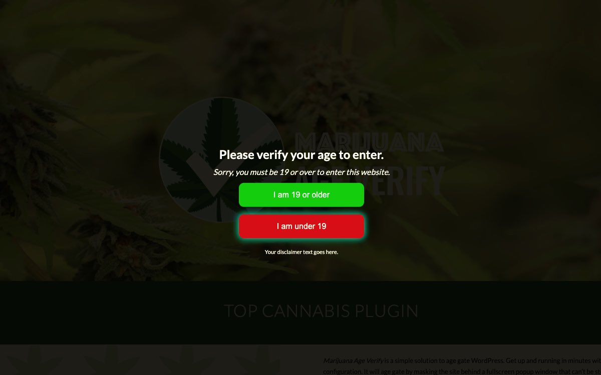 19+ recreational cannabis age verify window - Standard