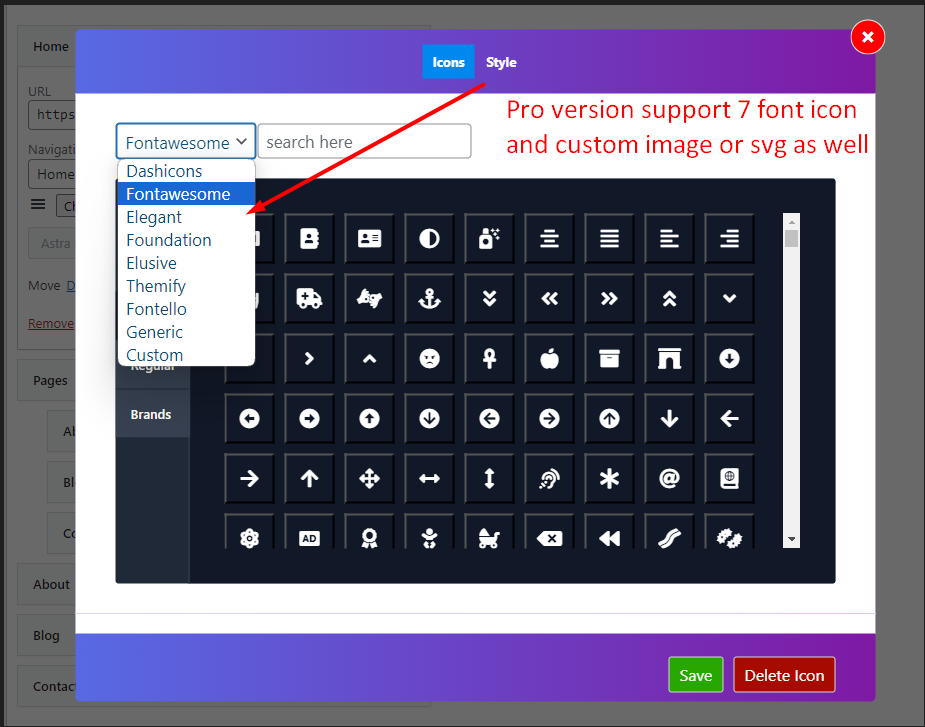 Select Icon and Icon Library