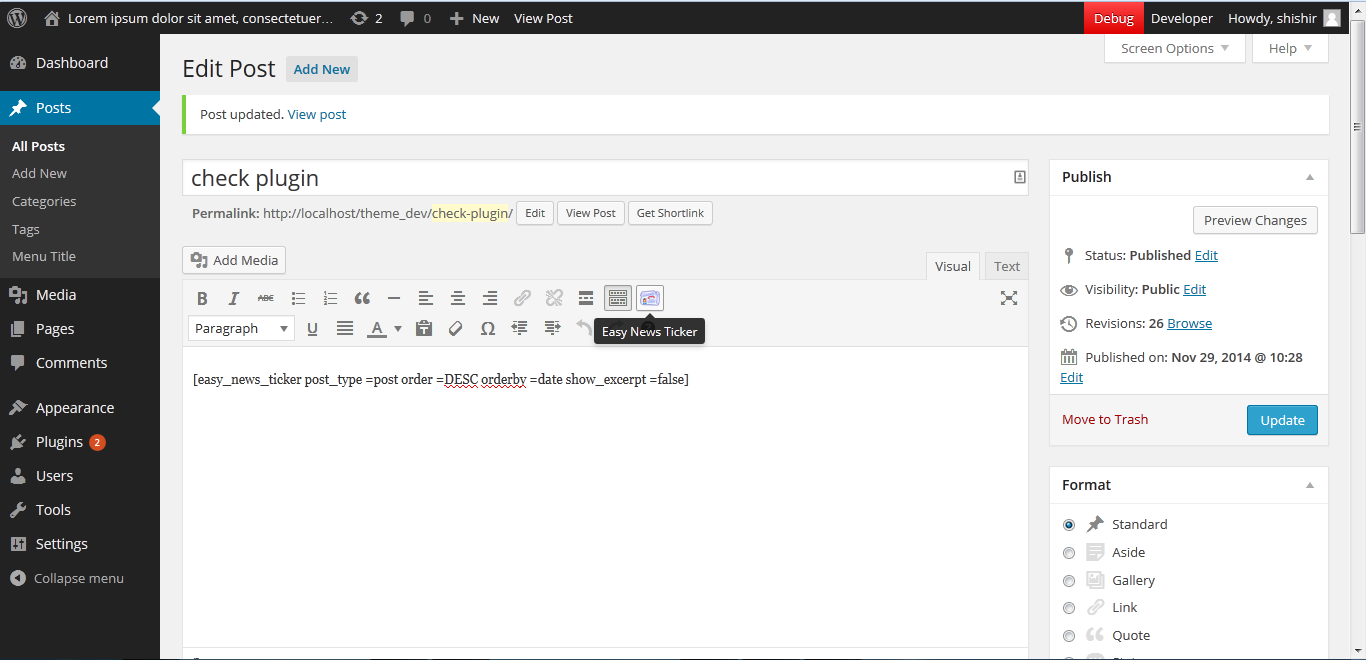 Easy News Ticker button in tinyMCE
