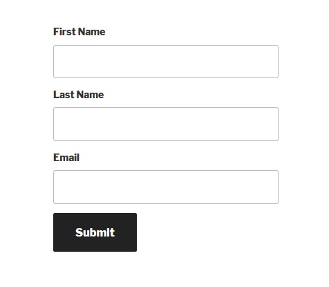 Newsletter form with First Name, Last Name and Email