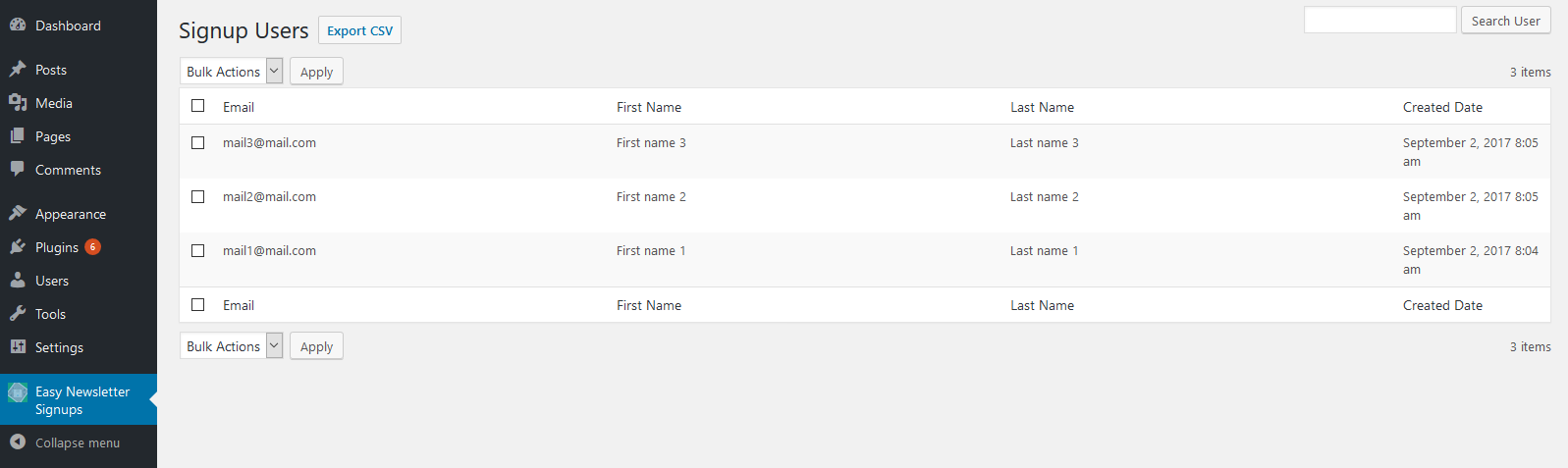 Subscribers list