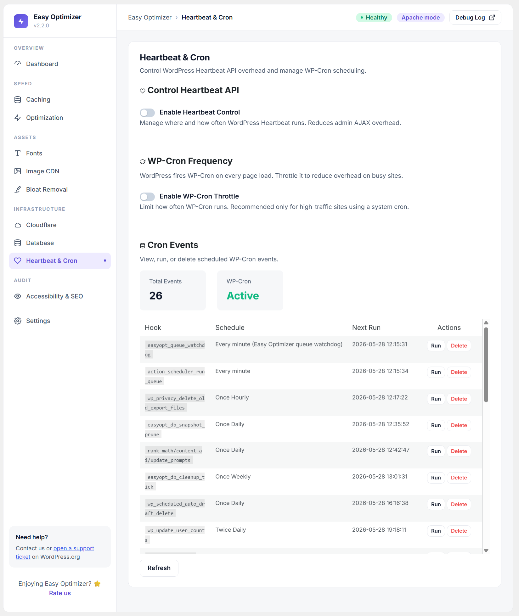 Lazy load — toggle images, iframes and videos independently; add missing dimensions; exclude first N images; class and URL exclusion.