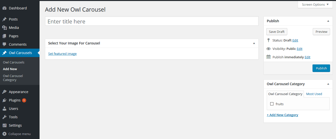 Dashboard Appearnce after activating the plugin