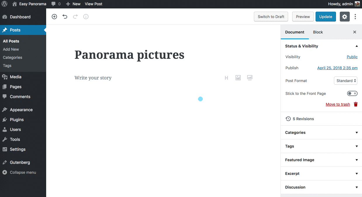 How to embed a Panorama using Easy Panorama Block