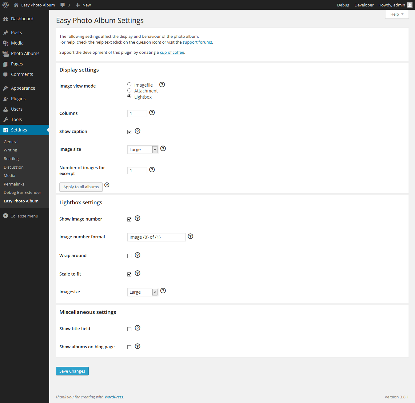 The settings page of the photo albums.