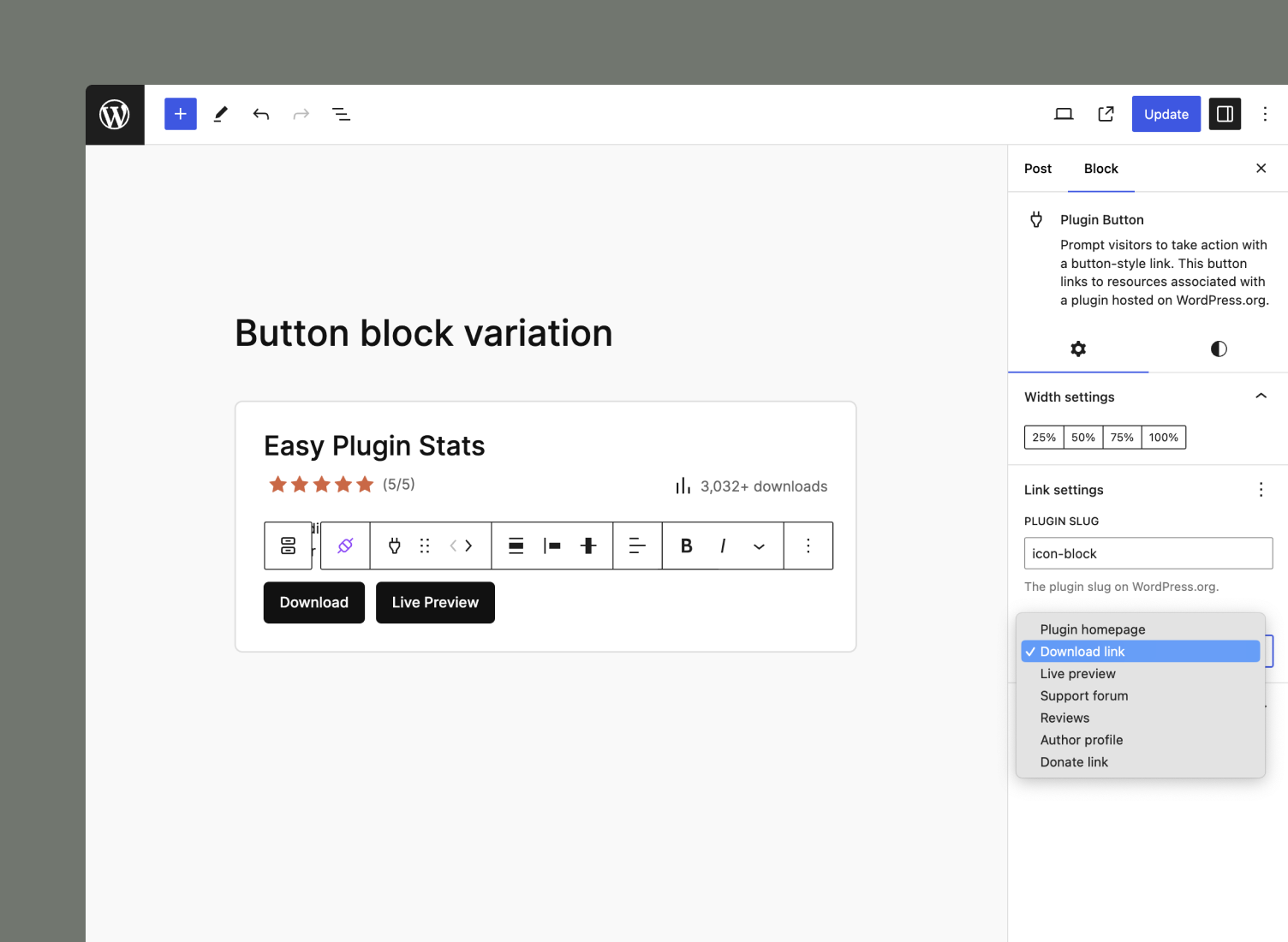 A screenshot of the Easy Plugin Stats popup, which helps you generate shortcodes on the fly.