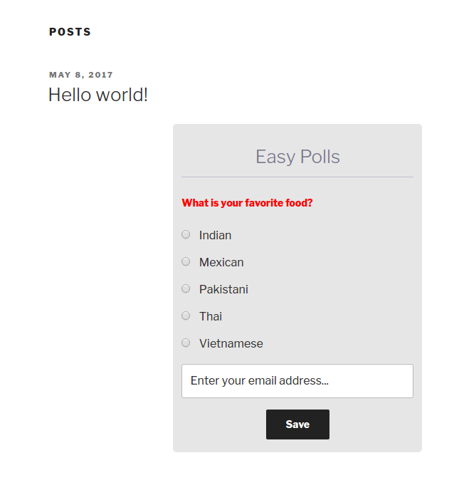 Front end user Easy Polls form send email box screenshot.