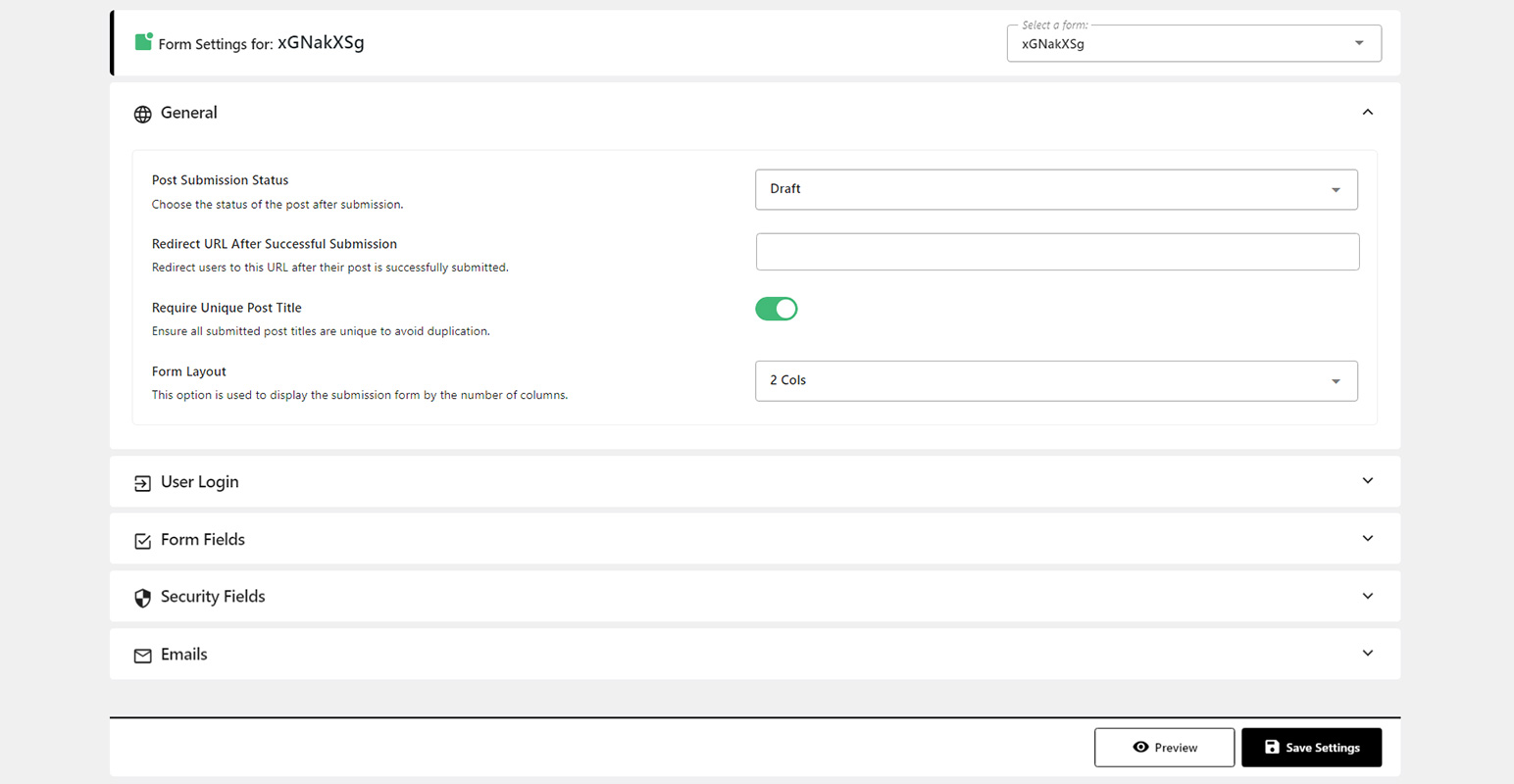 Form Submission Settings