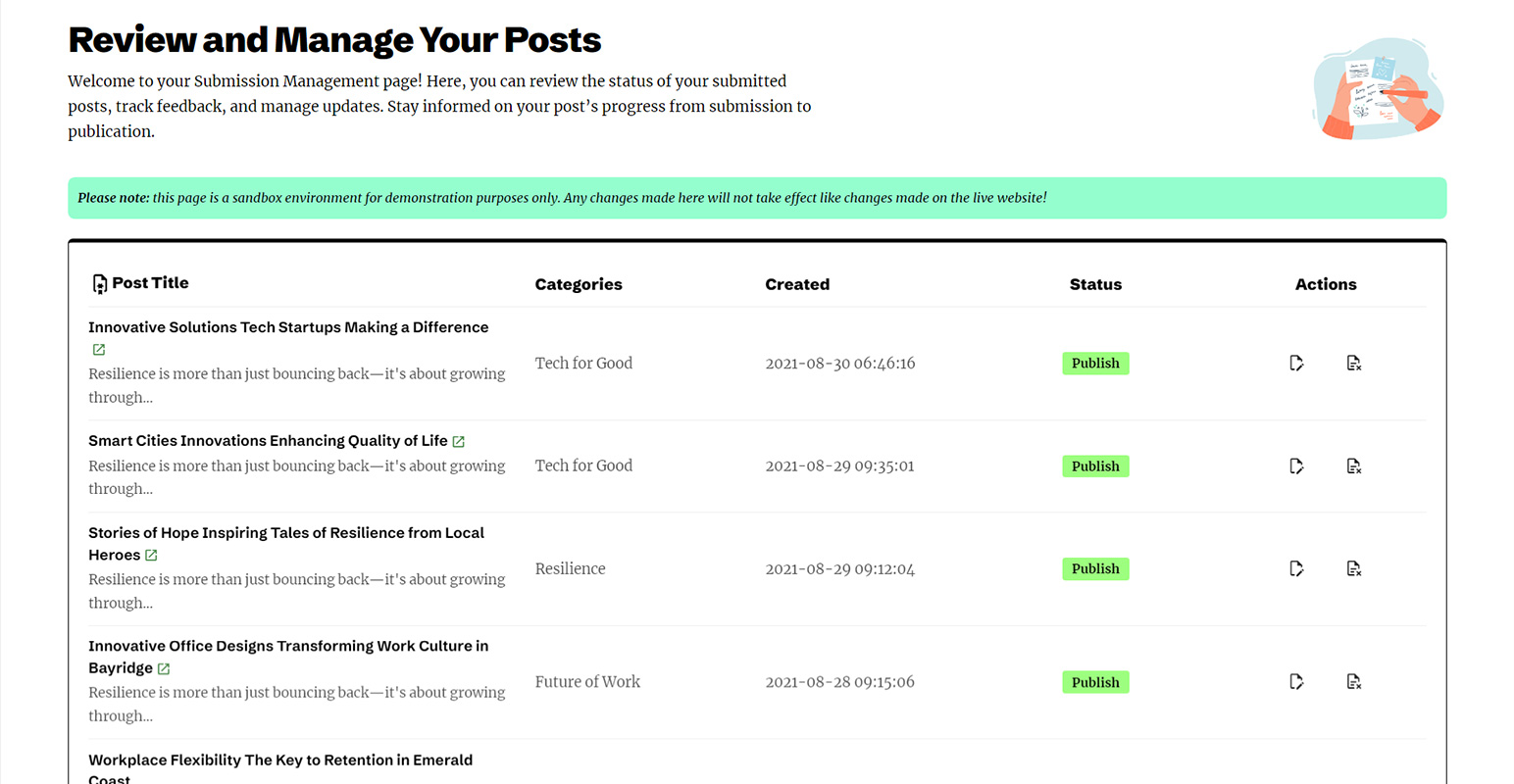 Frontend User Post Manager