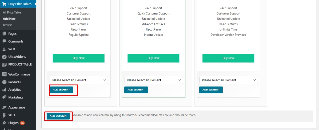 Backend of Price Table