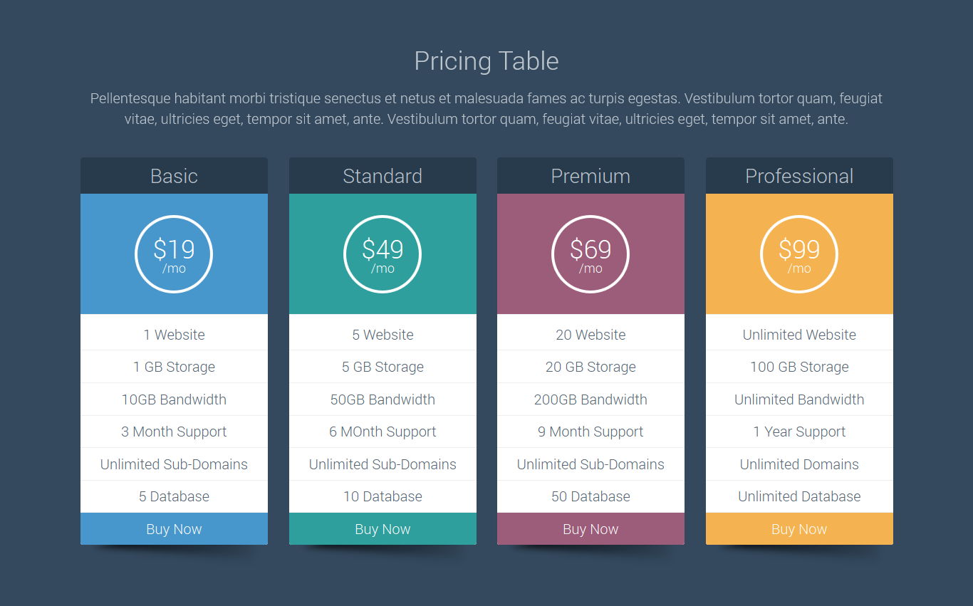 An example of Easy Pricing Table in action